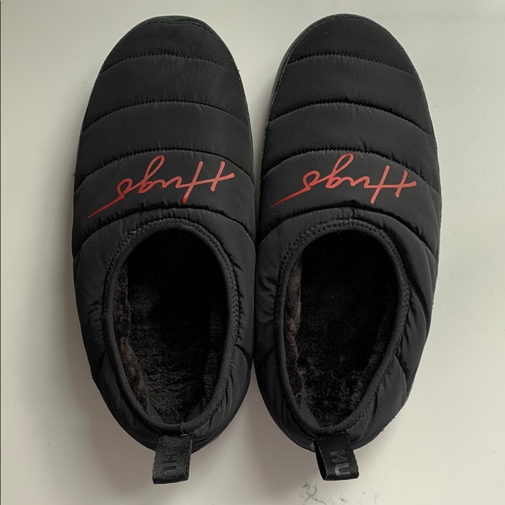 HUGO Black Quilted Mules with Red bottom